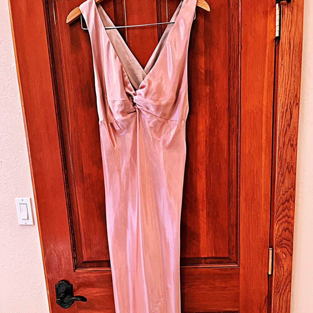 Gillian O’Malley dusty pink satin nightgown.